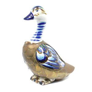 Tonala Vintage Folk Art Mexico Duck/Goose Porcelain & Brass Covered Figurine